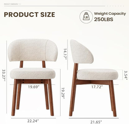 MALOL Wooden Dining Chairs Set of 2, Modern Upholstered Dining Room Chair, Fabric Kitchen Side Chairs with Curved Open Back for Living Room/Restaurant/Cafe, Beige