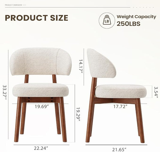 MALOL Wooden Dining Chairs Set of 2, Modern Upholstered Dining Room Chair, Fabric Kitchen Side Chairs with Curved Open Back for Living Room/Restaurant/Cafe, Beige