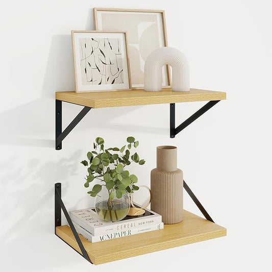 Axeman Deep Floating Shelves | 16 Inch Oak Wall Shelves Set of 2 | 10 Inch Deep Wood Floating Shelves for Wall | 16" W x 10" D Oak Shelves for Living Room Bathroom Kitchen