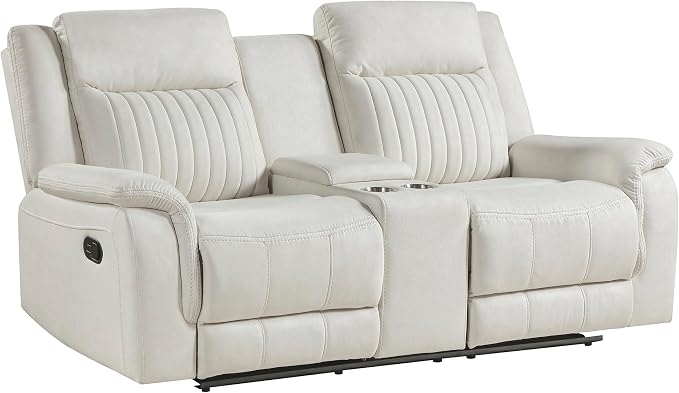 Lexicon Manual Double Reclining Loveseat, Polished Microfiber Manual Wall Hugger Loveseat Recliner for Living Room, Center Storage Console/Cup Holders, Easy Assembly, Beige