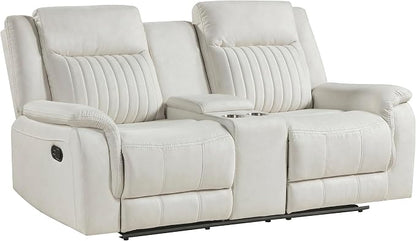 Lexicon Manual Double Reclining Loveseat, Polished Microfiber Manual Wall Hugger Loveseat Recliner for Living Room, Center Storage Console/Cup Holders, Easy Assembly, Beige