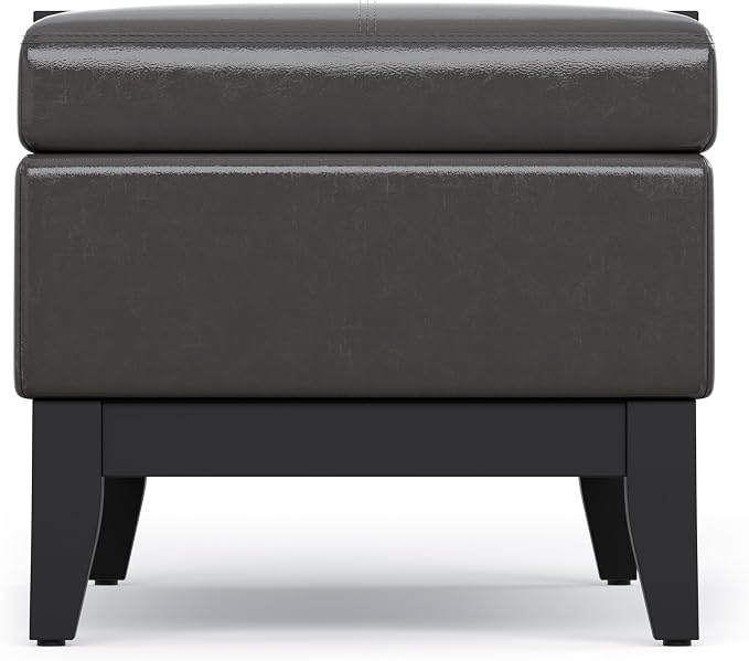 SIMPLIHOME Oregon Storage Ottoman Bench with Tray - 42 inch Wide Upholstered Vegan Leather Rectangle Ottoman Bench in Tanners Brown, Transitional Tufted Ottoman for Living Room with Lift-Up Lid