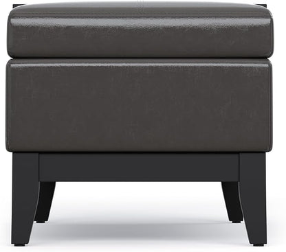 SIMPLIHOME Oregon Storage Ottoman Bench with Tray - 42 inch Wide Upholstered Vegan Leather Rectangle Ottoman Bench in Tanners Brown, Transitional Tufted Ottoman for Living Room with Lift-Up Lid