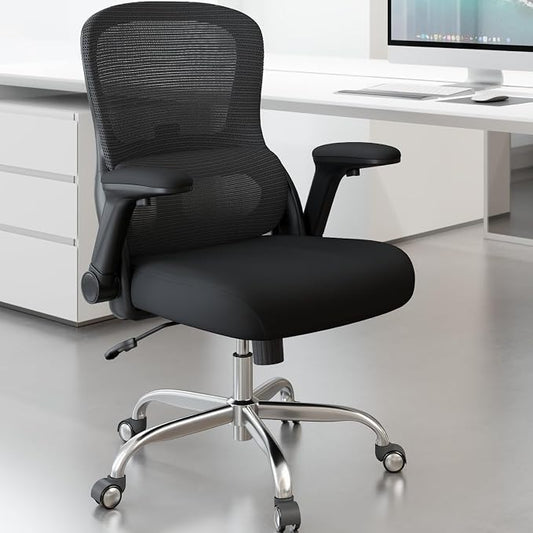 Office Chair Ergonomic Desk Chair Comfy: 400LBS Mesh Computer Chair Ergonomic Gaming Chairs with Wheels Adjustable Lumbar Support and Flip up Armrest-Swivel Executive Chairs Long Hours(Full Black)