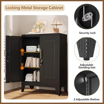 GAIOUS Black Metal Pantry Cabinet with Lock(Two Units), Sideboard Buffet | Storage Cabient with Doors and 2 Adjustable Shelves, Multifunctional Kitchen Cupboard for Home Office, Buffet Table