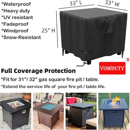 Propane Fire Pit Cover Square 32 Inch, Waterproof Heavy Duty 600D Gas Fire Pit Table Cover 32 x 32 x 25 Inch, Fit 28/29/30/31/32 Inch Firepit Table, All-weather Protection For Patio