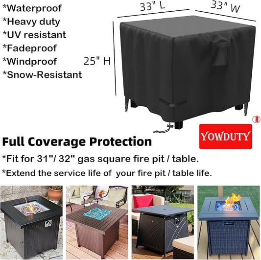 Propane Fire Pit Cover Square 32 Inch, Waterproof Heavy Duty 600D Gas Fire Pit Table Cover 32 x 32 x 25 Inch, Fit 28/29/30/31/32 Inch Firepit Table, All-weather Protection For Patio