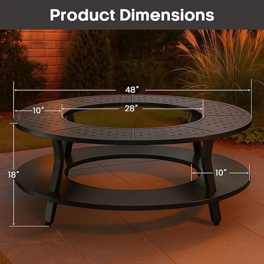 Uniflasy 48" Fire Pit Surround Tabletop for Solo Stove Yukon, Bonfire & Tiki, Portable Protective Barrier Equal Width Design with Firewood Storage Shelf for Safety & Extra Space, Outdoor FirePit Table