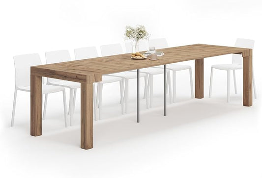 Mobili Fiver, First, Extendable Console Table 17.7(120) x35.4 in, Rustic Oak, for 4-14 People, Space-Saving Dining Table, Italian Furniture