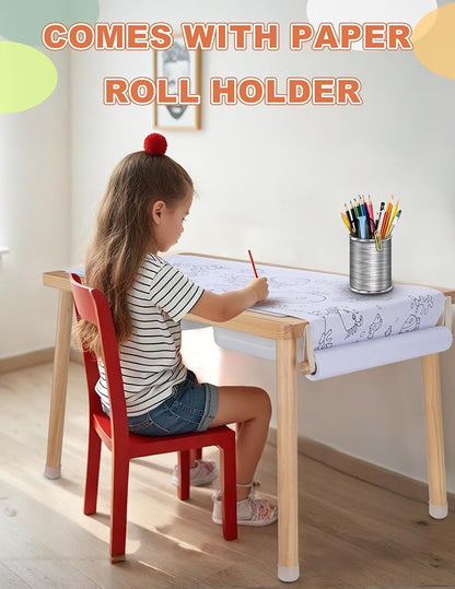 Kids Sensory Table，Sensory Activity Table with Paper Roll Stick & Double-Side Board，Toddler Play Sand Table with 3 Storage Bins，Indoor Outdoor Boys Gilrs