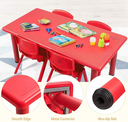 Costzon 47 x 23.5 Inch Rectangular Kids Table, Children School Activity Table for Reading Drawing Dining Playing, Multifunctional Plastic Table w/Steel Pipe, Toddler Furniture for Boys & Girls (Red)