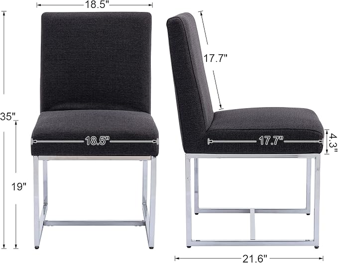 VESCASA Linen Upholstered Dining Chairs Set of 4, Mid Century Modern Padded Chair with Chrome Metal Frame for Restaurant, Dining Room, Kitchen, Charcoal