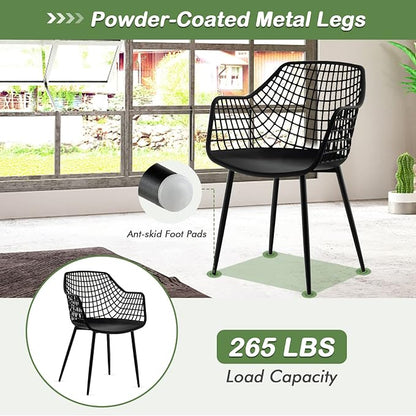 Giantex Modern Dining Chairs Set of 4 - Black Arm Chair with 15" High Backrest, Powder-Coated Metal Legs, Anti-Slip Foot Pads, Max Load 265 lbs, Kitchen Dining Room