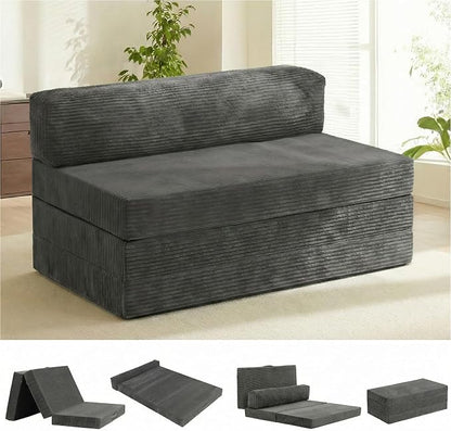 5-in-1 Convertible Sofa Bed, Boneless Loveseat with Removable Cushions & Washable Corduroy Cover, Futon Sofa Bed with Handle, Pull Out Couch for Small Spaces, Full Size, Grey
