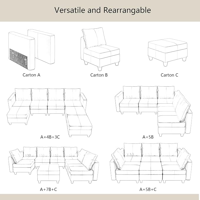 EASE MOOSE Faux Leather Sectional Couch with Storage,U Shaped Faux Leather Modualr Sofa Couch