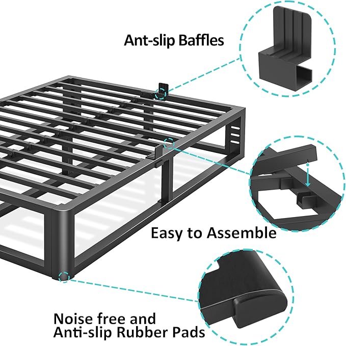 Bilily Metal Heavy Duty 18 inch Queen Bed Frame with Rounded Corner and Headboard Hole Mattress Retainers 3500 LBS No Box Spring Needed Platform Noise Free Easy Assembly