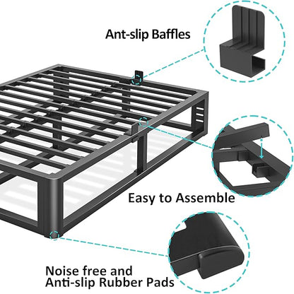 Bilily Metal Heavy Duty 18 inch Queen Bed Frame with Rounded Corner and Headboard Hole Mattress Retainers 3500 LBS No Box Spring Needed Platform Noise Free Easy Assembly