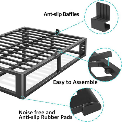 Bilily Metal Heavy Duty 14 inch King Bed Frame with Rounded Corner and Headboard Hole Mattress Retainers 3500 LBS No Box Spring Needed Platform Noise Free Easy Assembly