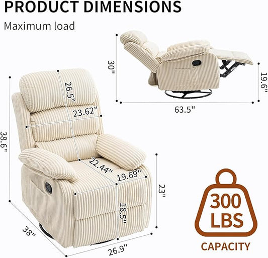 Adult 360° Rocking Recliner Chair，Nursery Rocker Reclining Chair with Side Pocket, a Comfy upholstered Single Sofa Armchair. Suitable for Living Room, Bedroom Nursing use, Velvet Fabric in Beige