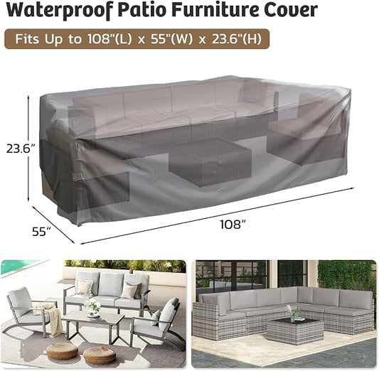 U-MAX 7 PCS Patio Funriture Set with Coffee Table (Four-line Rattan(7 pcs/with Cover), Brown Rattan&Beige)