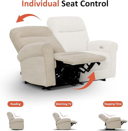 MCombo 64.6" Wall Hugger Power Loveseat Recliner Sofa with USB Ports, Reclining Loveseat for Small Spaces Living Room RV, Fabric PR635M1 (Beige)