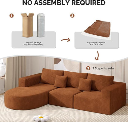 Boneless Couches for Living Room,Cloud Sectional Couch with L-Shape Chaise,Modern Modular Sofa with Deep Seat Upholstered Comfy Couches for Bedroom,No Assembly Required,1PCS