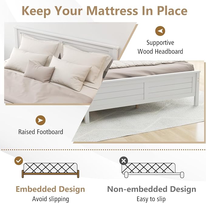 KOMFOTT Full Size Wood Bed Frame with 2 Storage Drawers, Mid Century Platform Bed Frame with Headboard, Sturdy Wooden Slats Support, Modern Mattress Foundation, No Box Spring Required, Easy Assembly