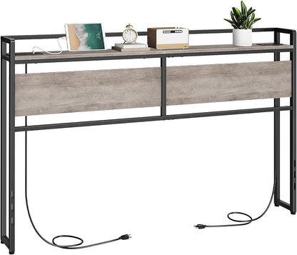 HOOBRO King Size Headboard, Headboard with 2 Outlets and 4 USB Ports, Adjustable Height, Storage Rack, Sturdy and Stable, Easy Assembly, Greige and Black