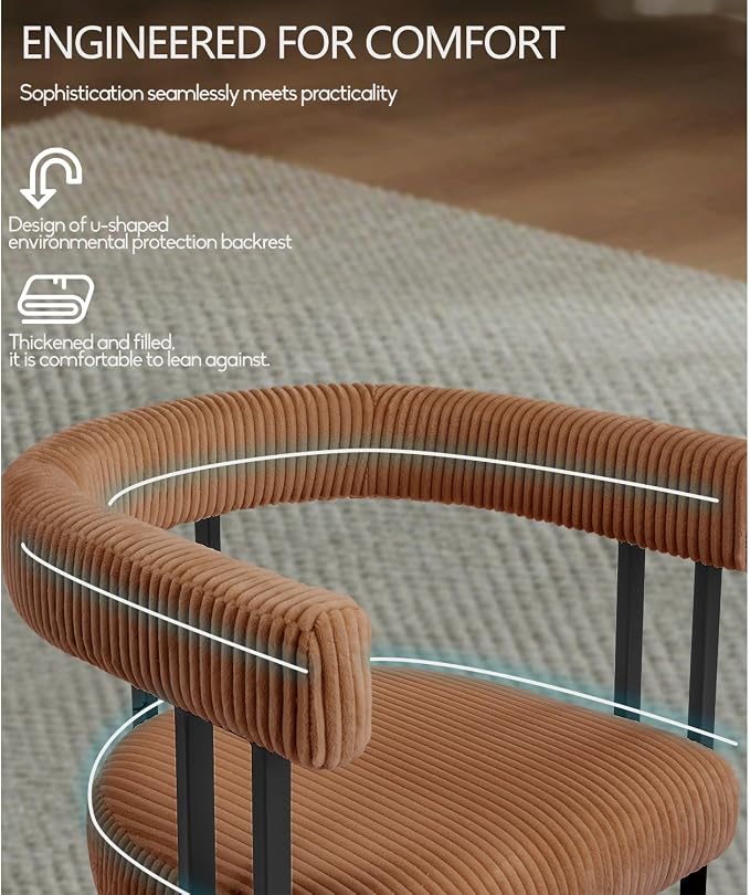 VIRRMO Boucle Dining Chair Set of 6 Corduroy Upholstered Dining Room Chairs Kitchen Chairs with Metal Legs Mid Century Modern Chair for Dining Room, Kitchen (Coffee, 6)