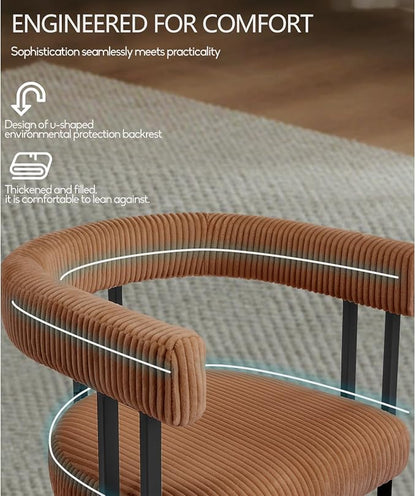 VIRRMO Boucle Dining Chair Set of 6 Corduroy Upholstered Dining Room Chairs Kitchen Chairs with Metal Legs Mid Century Modern Chair for Dining Room, Kitchen (Coffee, 6)
