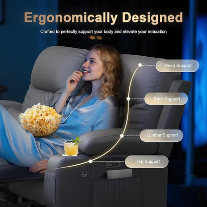 Power Loveseat Recliner Sofa, Electric Reclining Loveseat Couch with Console, Home Theater Seating with Bluetooth Speaker & LED Light, Zero Wall Hugger RV Sofa Furniture with Built-in Outlet & Storage