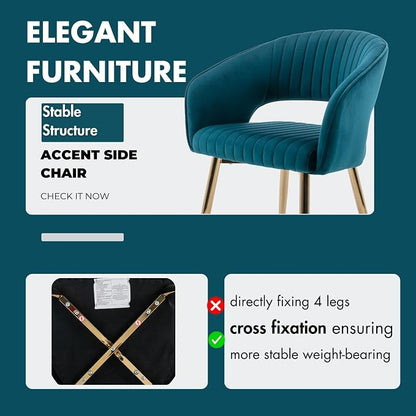 Hyfirm Teal Velvet Dining Chairs Set of 4, Modern Gold Dining Room Chairs with Hollow Back, Upholstered Accent Kitchen Chairs for Living Room/Reception/Restaurant