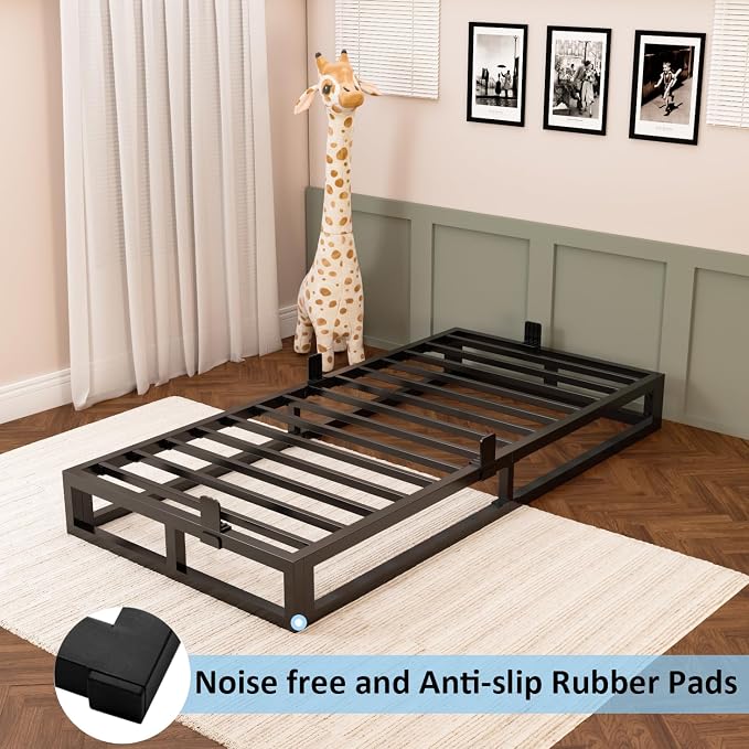 Bilily 6 Inch Twin Bed Frame with Steel Slat Support,Low Profile Twin Metal Platform Bed Frame Support Mattress Foundation,Heavy Duty,No Box Spring Needed,Easy Assembly,Noise Free