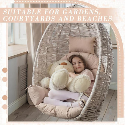 Tudomro Waterproof Egg Chair Cushion with Pillow Filling 2.58 kg Replacement Rocking Wicker Chair Cushion 48" x 32" High Back Hanging Swing Hammock Pad Thicken for Outdoor Patio Garden(Beige)