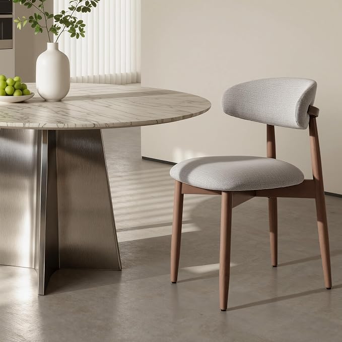 COLAMY Mid-Century Modern Wooden Dining Chair Set of 2, Indoor Upholstered Kitchen Chairs with 2.6" Cozy Padded Seat, Walnut Finish Side Dining Chair, [Gray]