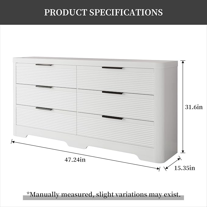 FUSUNBAO Fluted 6 Drawer Dresser, Modern Wood Dresser for Bedroom,TV Stand,Thickened Curved Profile Design,Bedroom,Entryway,Wood Drawer Organizer (White Oak)