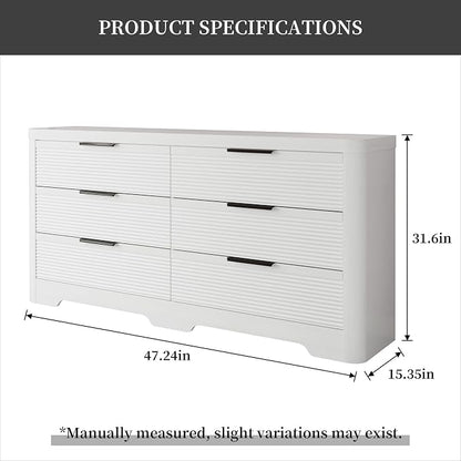 FUSUNBAO Fluted 6 Drawer Dresser, Modern Wood Dresser for Bedroom,TV Stand,Thickened Curved Profile Design,Bedroom,Entryway,Wood Drawer Organizer (White Oak)