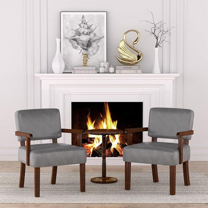 FAGAGA Accent Chair Set of 2 with Table, PU Leather Oversized Living Room Chairs with Soft Seat and Armrests, Armchair for Bedroom, Dinning, Reading and Waiting Rooms (Leather Gray)
