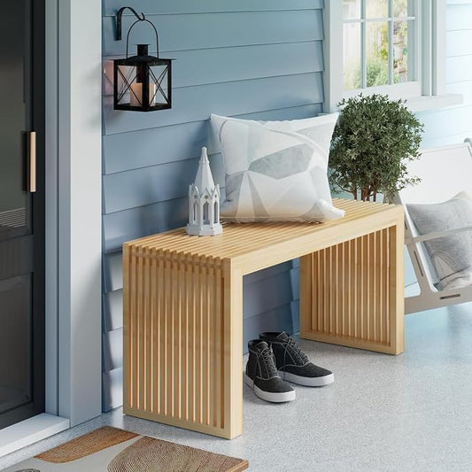 APRTAT Bamboo Outdoor Bench 35 inch Waterproof Shower Bench Farmhouse Decor Indoor Kitchen Table Bench, Entryway Shoe Rack Bench for Living Room, Hallway, Bedroom, Bathroom