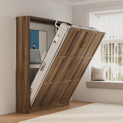 Bobve Farmhouse Murphy Bed Queen, 85" Wall Bed Folds to Save Space, Concealed Bed Frame with Hydraulic Rod and Wall Mounted Features for Apartment/Office/Guest Room