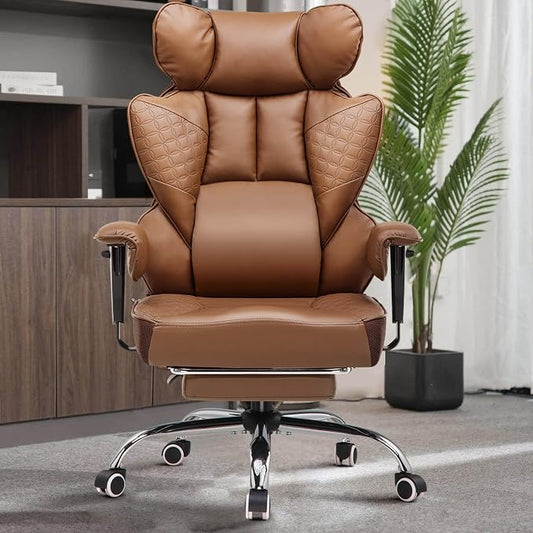 GTPLAYER Big and Tall Gaming Chair 400lbs Heavy Duty Office Chair with Foot Rest & Ergonomic Pocket Spring Lumbar Support, High Back 3D Saddle Shaped Cushion for Back Pain Relief, Brown