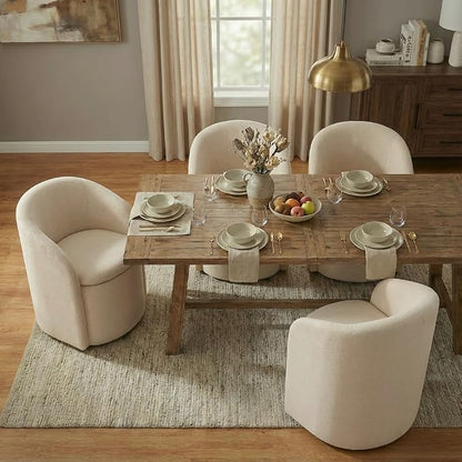 KISLOT Upholstered Dining Chairs with Casters, No Assembly Rolling Modern Dining Room Chairs with Hidden Storage & Barrel Backrest, Accent Chair for Bedroom, Living Room, Dressing, Sand, Set of 2