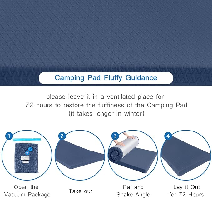 Memory Foam Camping Pad 3 Inch Thick, Soft Sleeping Pad with Waterproof Cover, Roll Up Cot Pad Topper for Travel Truck Bed Tent, Pad Only