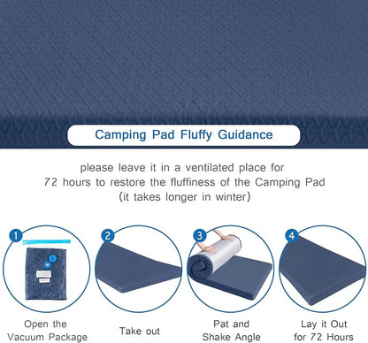 Memory Foam Camping Pad 3 Inch Thick, Soft Sleeping Pad with Waterproof Cover, Roll Up Cot Pad Topper for Travel Truck Bed Tent, Pad Only