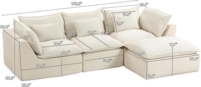 Boneless Couch Sectional Sofas Cloud Couches for Living Room | 102.3'' Modern Modular Cloud Sofa with Pillows and Ottoman for Bedroom