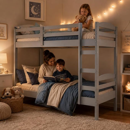 From the Tree Furniture Twin Over Twin Bunk Bed for Kids — Solid Pine Wood with Full-Length Safety Rails & Hang-On Ladder — 220 lbs Per Bunk · ASTM F1427 + 16 CFR 1213 Certified — Space-Saving Design