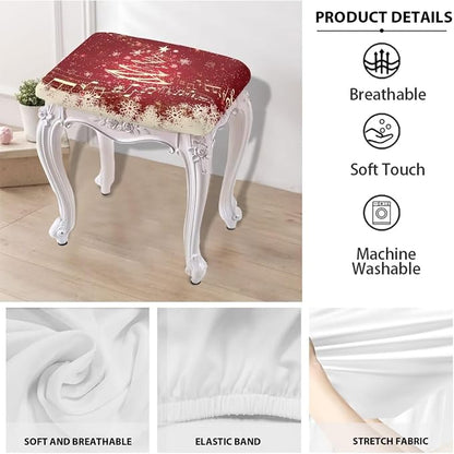 Bar Stool Covers Rectangle Christmas Decoration Bar Stool Seat Covers Red Xmas Tree Vanity Chair Cover Rectangle 2 Pack Counter Stool Bar Chair Cover for Kitchen Pub Dining Room