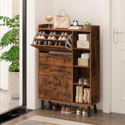 Shoe Cabinet Storage, 3 Layers Shoe Storage Cabinet for Entryway with 3 Flip Drawers and 4 Shelves, Large Capacity Shoe Organizer for Entryway