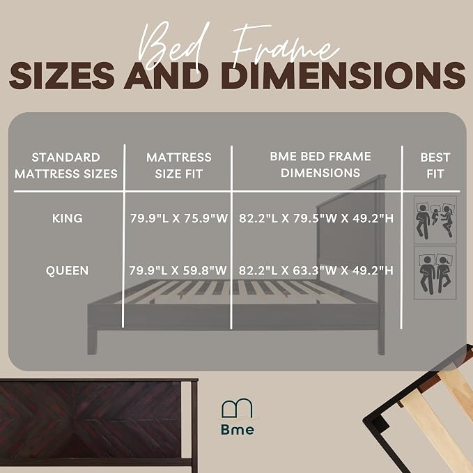 Bme Vivian 14 Inch Deluxe Bed Frame with Headboard, Rustic & Scandinavian Style with Solid Acacia Wood, No Box Spring Needed, 12 Strong Wood Slat Support, Easy Assembly, King, Rustic Black