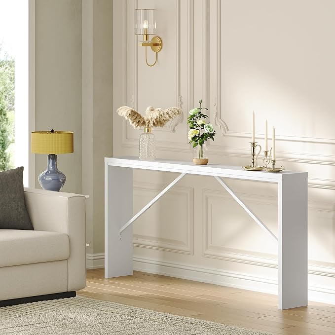 MAHANCRIS Console Table, 62.2" Long Sofa Table Behind Couch, Narrow Entryway Table, Farmhouse Dining Table with Angled Metal Frame, Industrial Console Table for Entryway, White CTWT15801